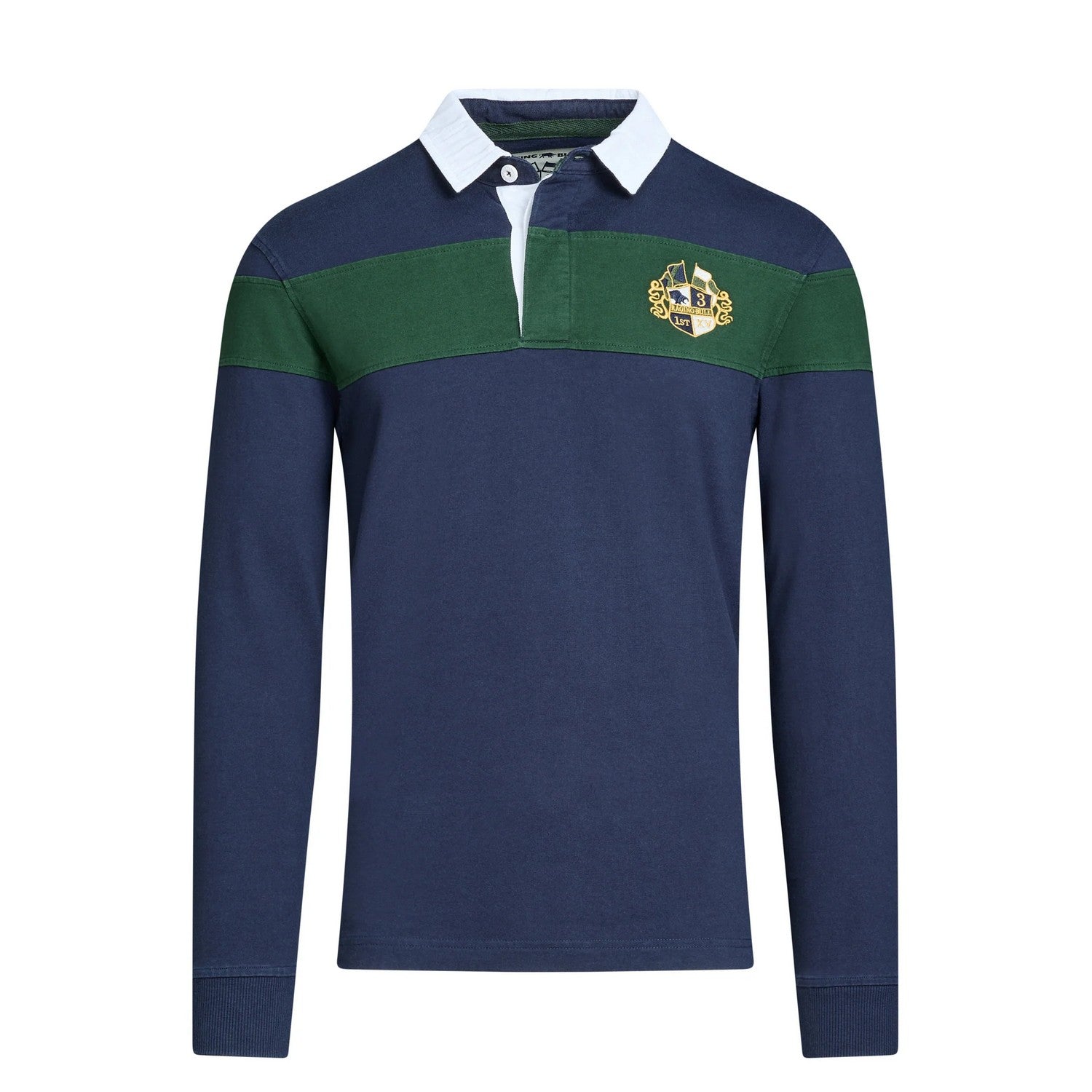 Navy - Front - Raging Bull Mens Embroidered Long-Sleeved Rugby Shirt
