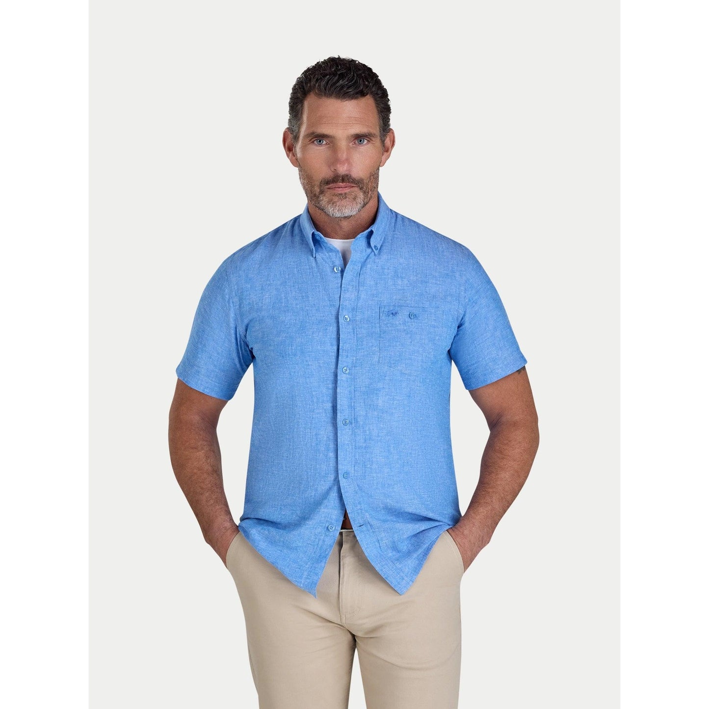 Electric Blue - Front - Raging Bull Mens Classic Linen Short-Sleeved Shirt