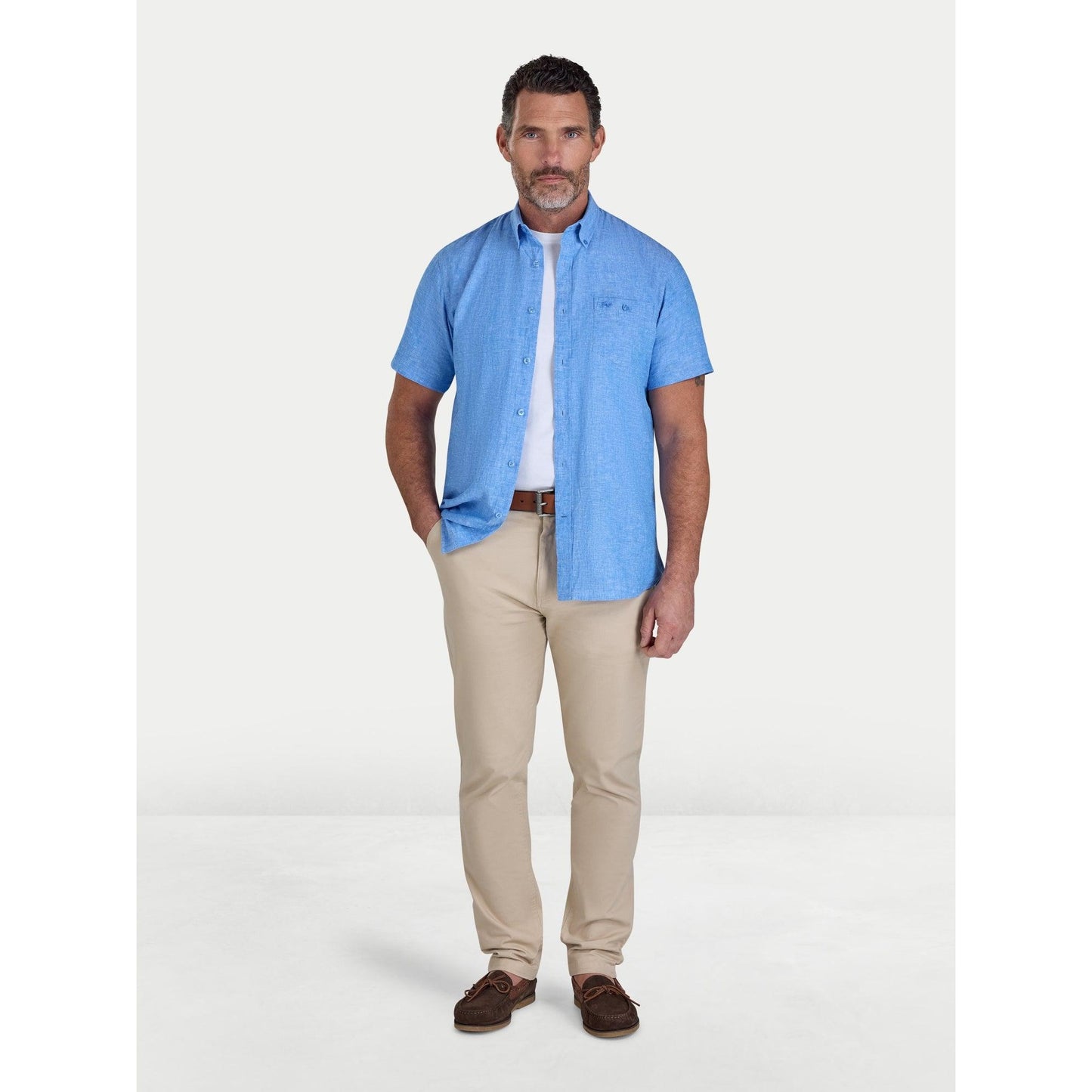 Electric Blue - Side - Raging Bull Mens Classic Linen Short-Sleeved Shirt
