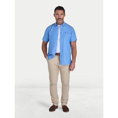 Electric Blue - Side - Raging Bull Mens Classic Linen Short-Sleeved Shirt