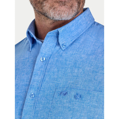 Electric Blue - Lifestyle - Raging Bull Mens Classic Linen Short-Sleeved Shirt