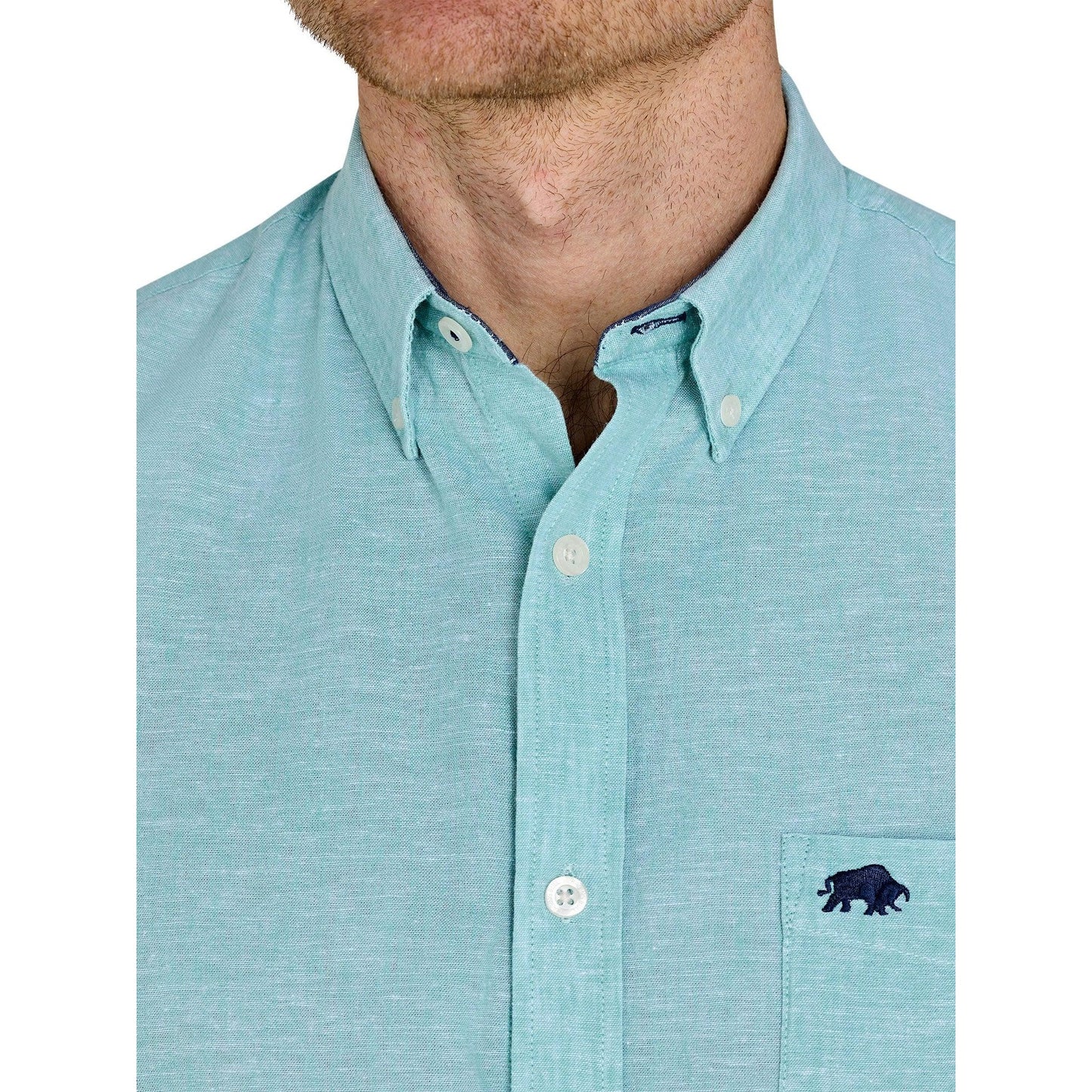Apple Green - Side - Raging Bull Mens Classic Linen Short-Sleeved Shirt