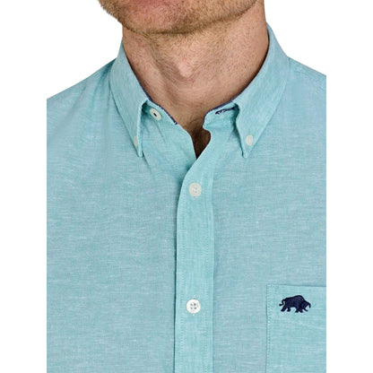 Apple Green - Side - Raging Bull Mens Classic Linen Short-Sleeved Shirt