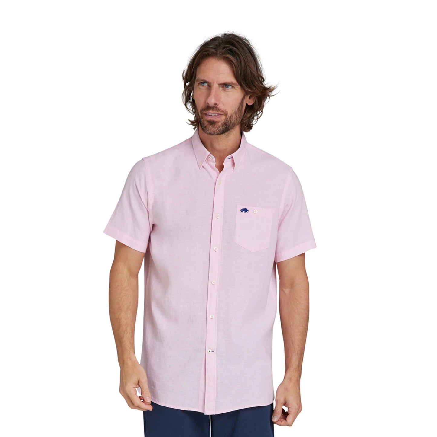 Pink - Side - Raging Bull Mens Classic Linen Short-Sleeved Shirt