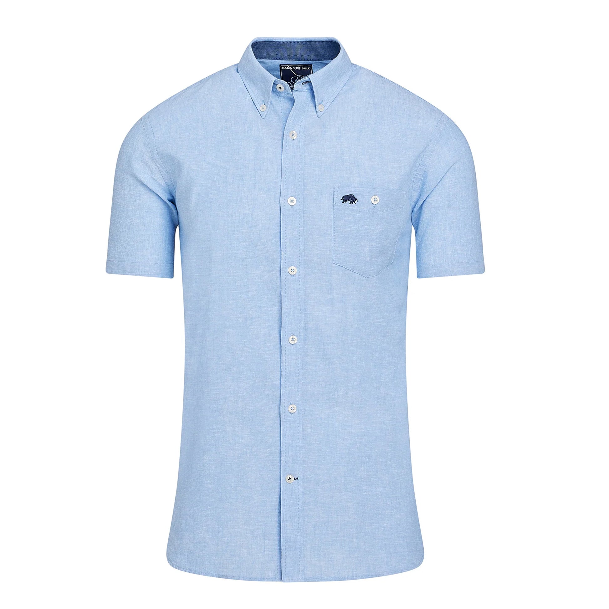 Sky Blue - Front - Raging Bull Mens Classic Linen Short-Sleeved Shirt