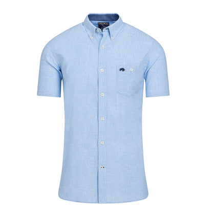 Sky Blue - Front - Raging Bull Mens Classic Linen Short-Sleeved Shirt