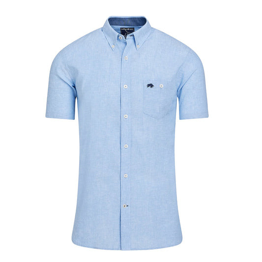 Sky Blue - Front - Raging Bull Mens Classic Linen Short-Sleeved Shirt