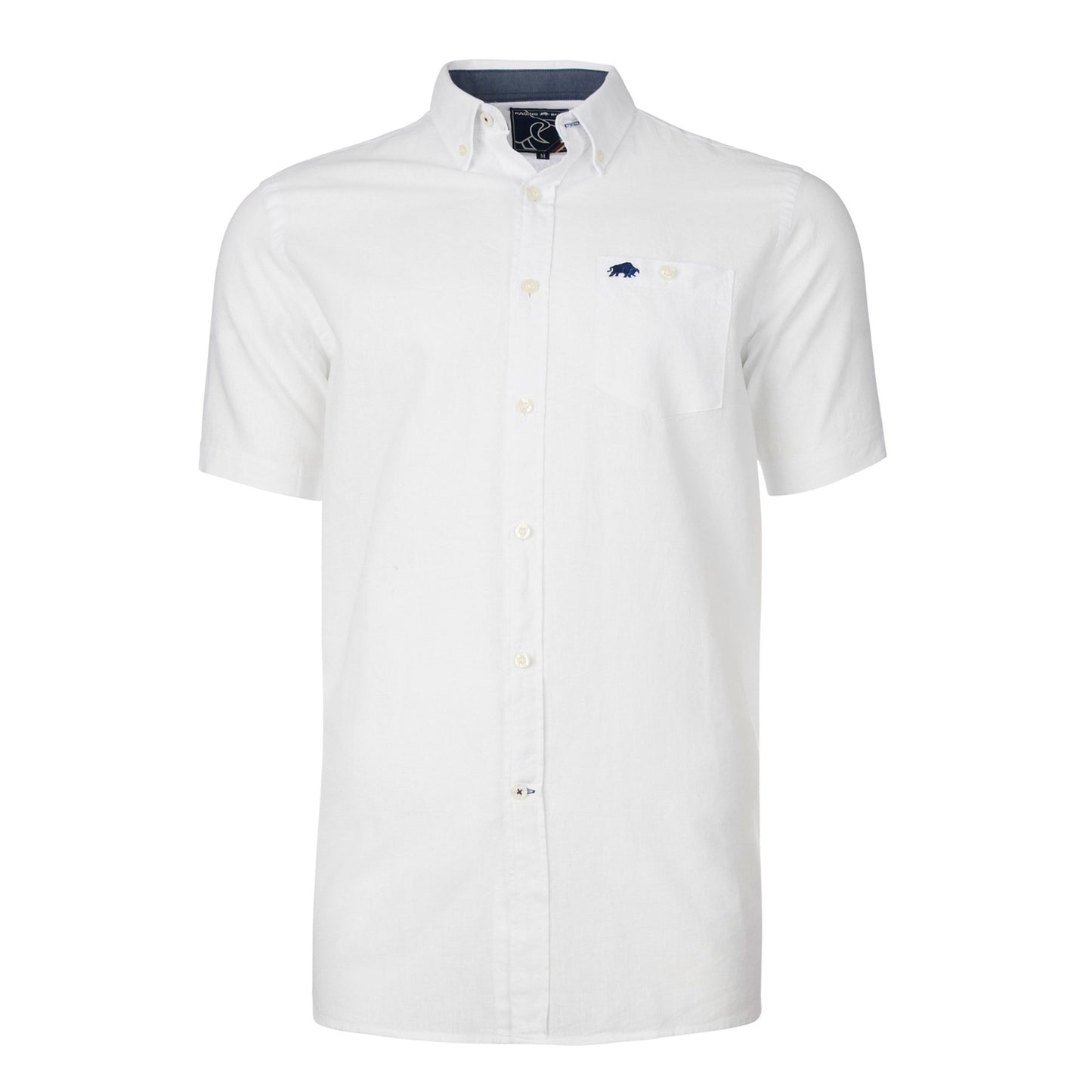 White - Front - Raging Bull Mens Classic Linen Short-Sleeved Shirt