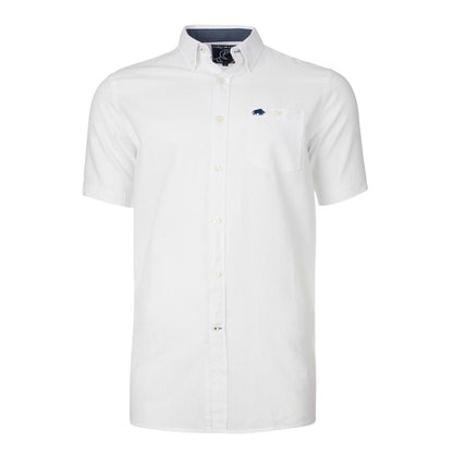 White - Front - Raging Bull Mens Classic Linen Short-Sleeved Shirt