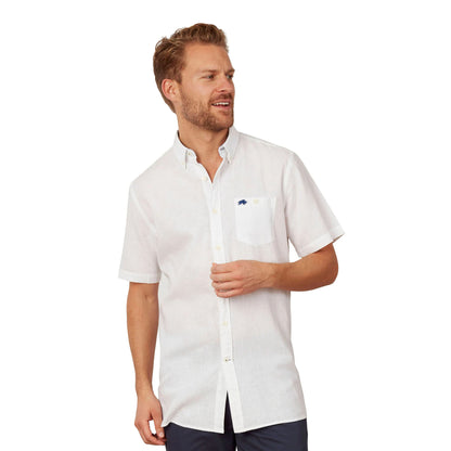 White - Side - Raging Bull Mens Classic Linen Short-Sleeved Shirt