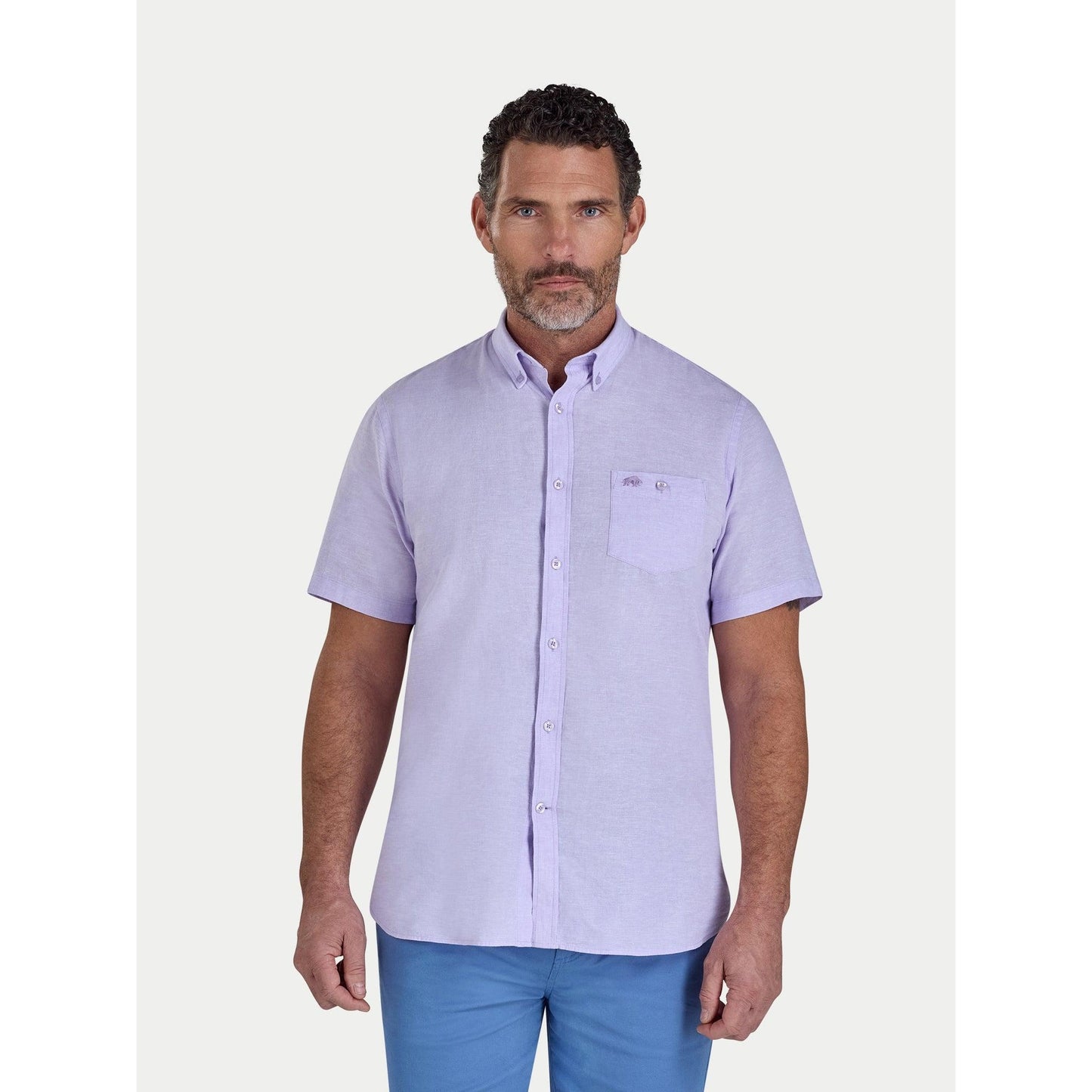 Lilac - Front - Raging Bull Mens Classic Linen Short-Sleeved Shirt