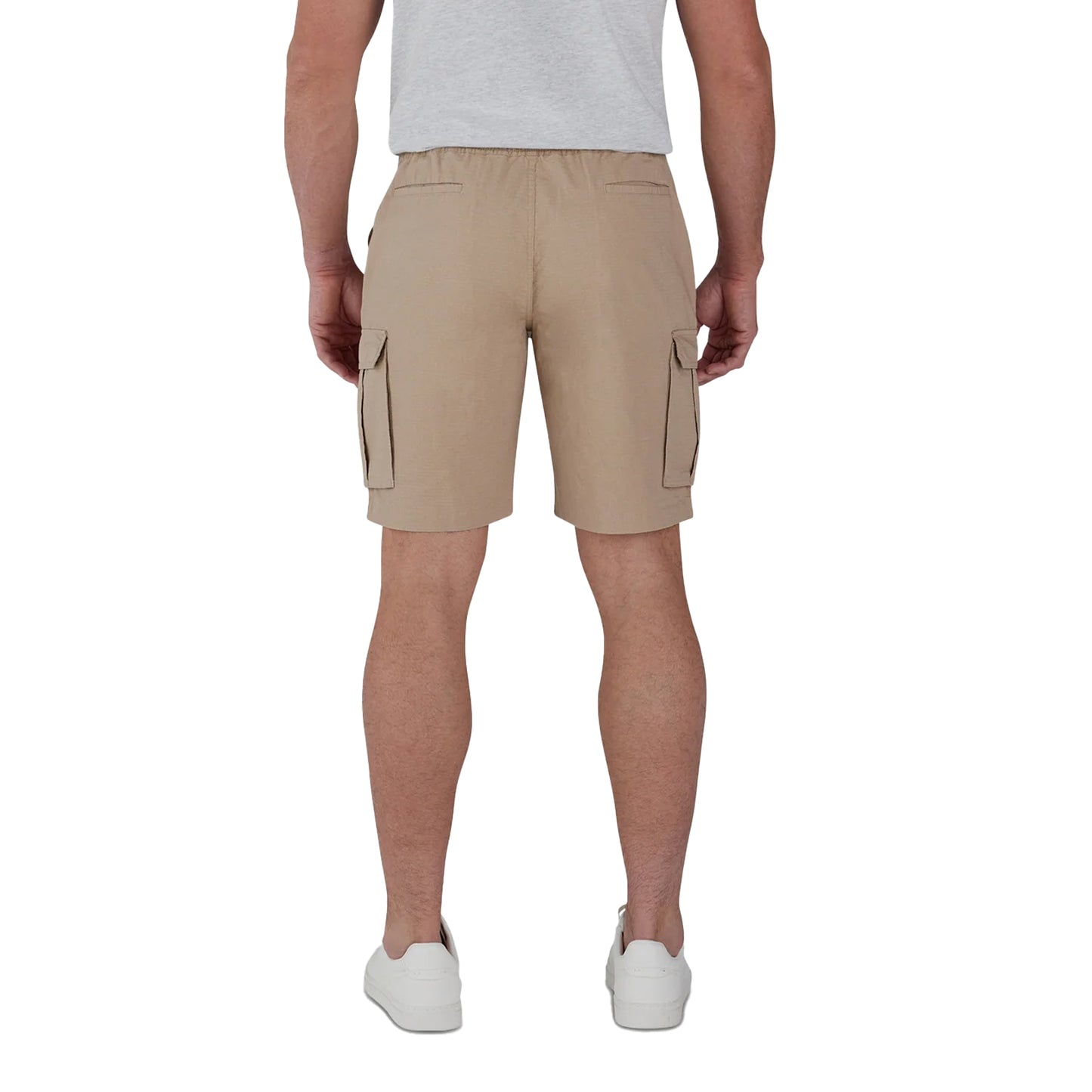 Tan - Back - Raging Bull Mens Twill Elasticated Waist Cargo Shorts