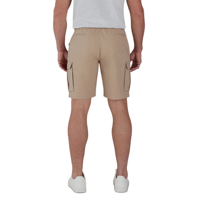 Tan - Back - Raging Bull Mens Twill Elasticated Waist Cargo Shorts