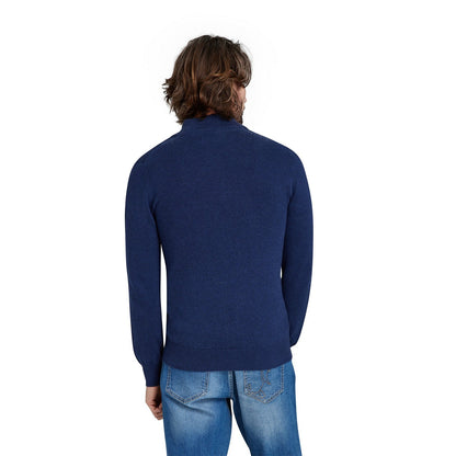Navy - Back - Raging Bull Mens Classic Knitted Cashmere Blend Quarter Zip Jumper
