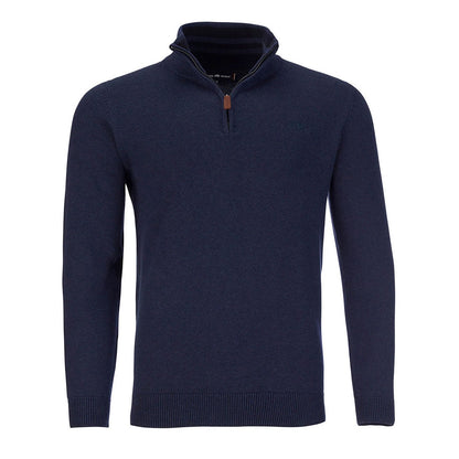 Navy - Front - Raging Bull Mens Classic Knitted Cashmere Blend Quarter Zip Jumper