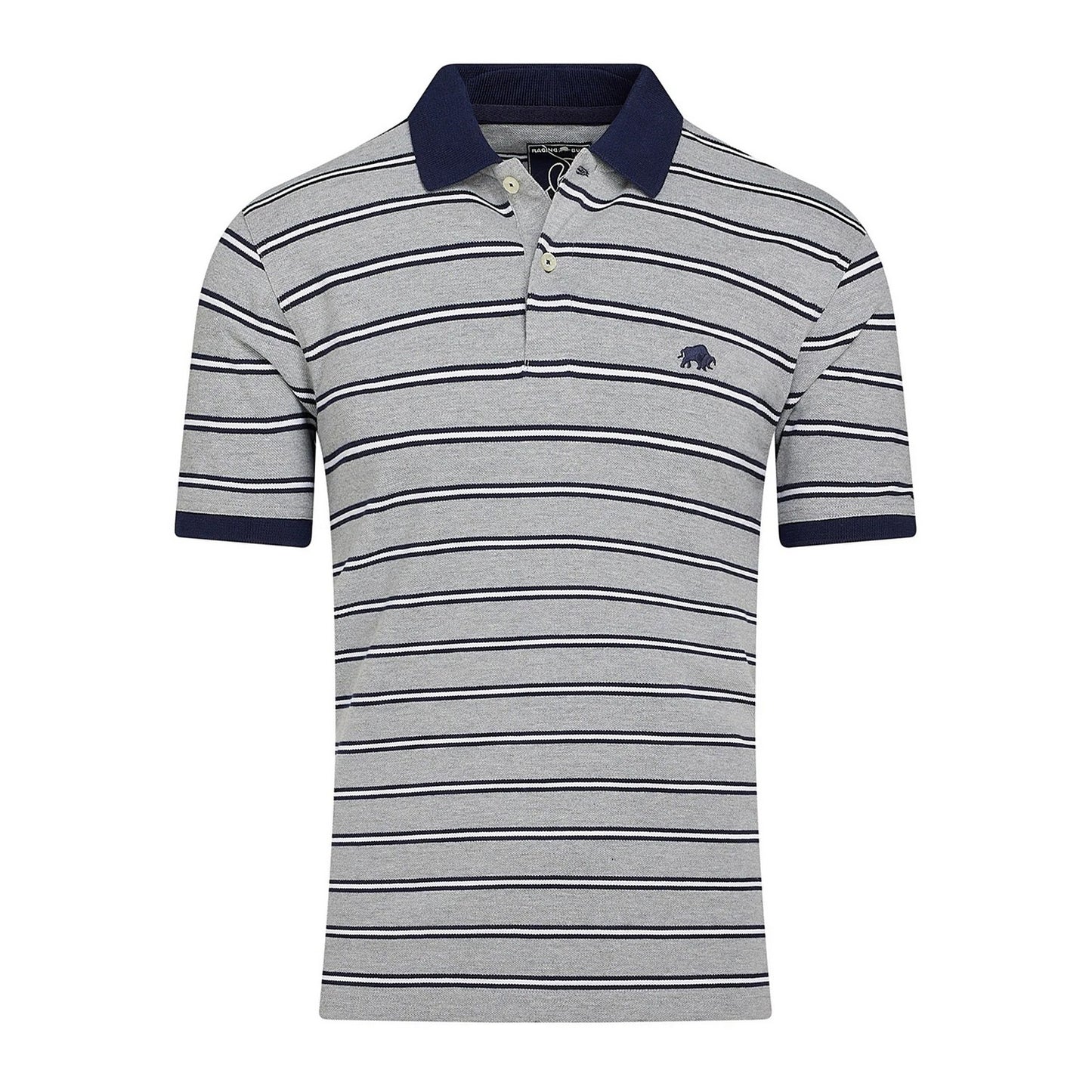 Grey Marl - Front - Raging Bull Mens Tram Stripe Pique Polo Shirt