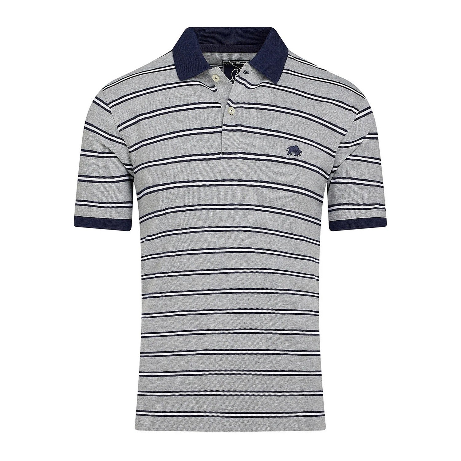 Grey Marl - Front - Raging Bull Mens Tram Stripe Pique Polo Shirt
