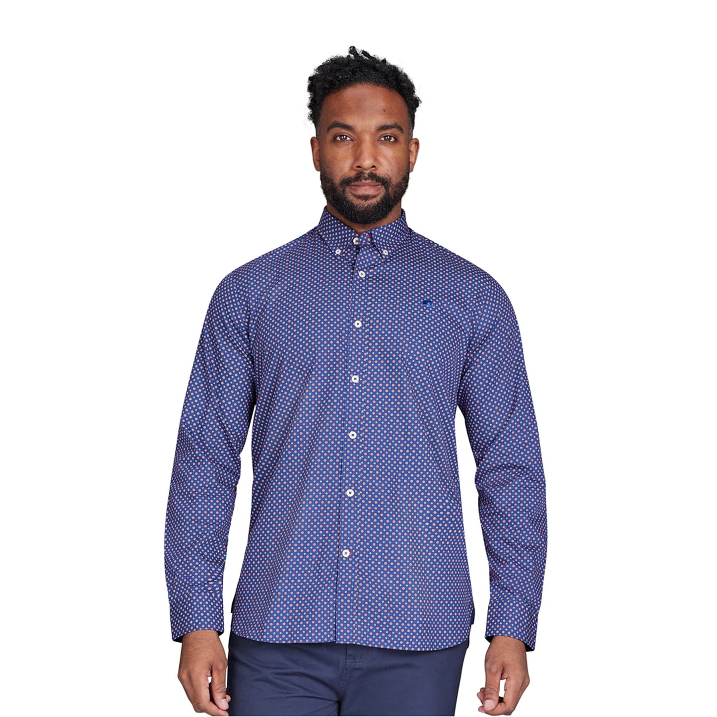 Navy - Side - Raging Bull Mens Geometric Long-Sleeved Shirt