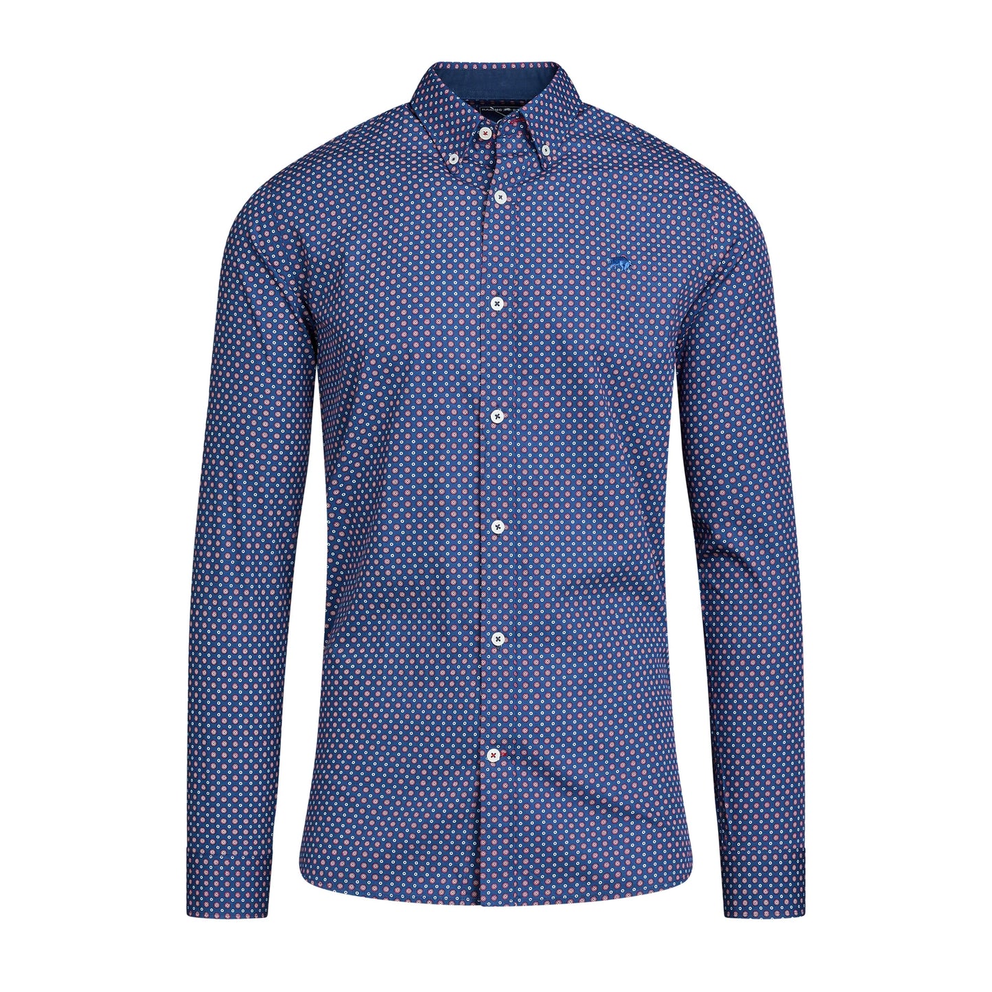 Navy - Front - Raging Bull Mens Geometric Long-Sleeved Shirt