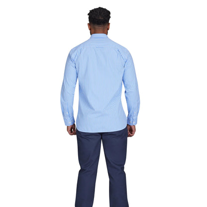 Mid Blue - Back - Raging Bull Mens Classic Stripe Long-Sleeved Shirt