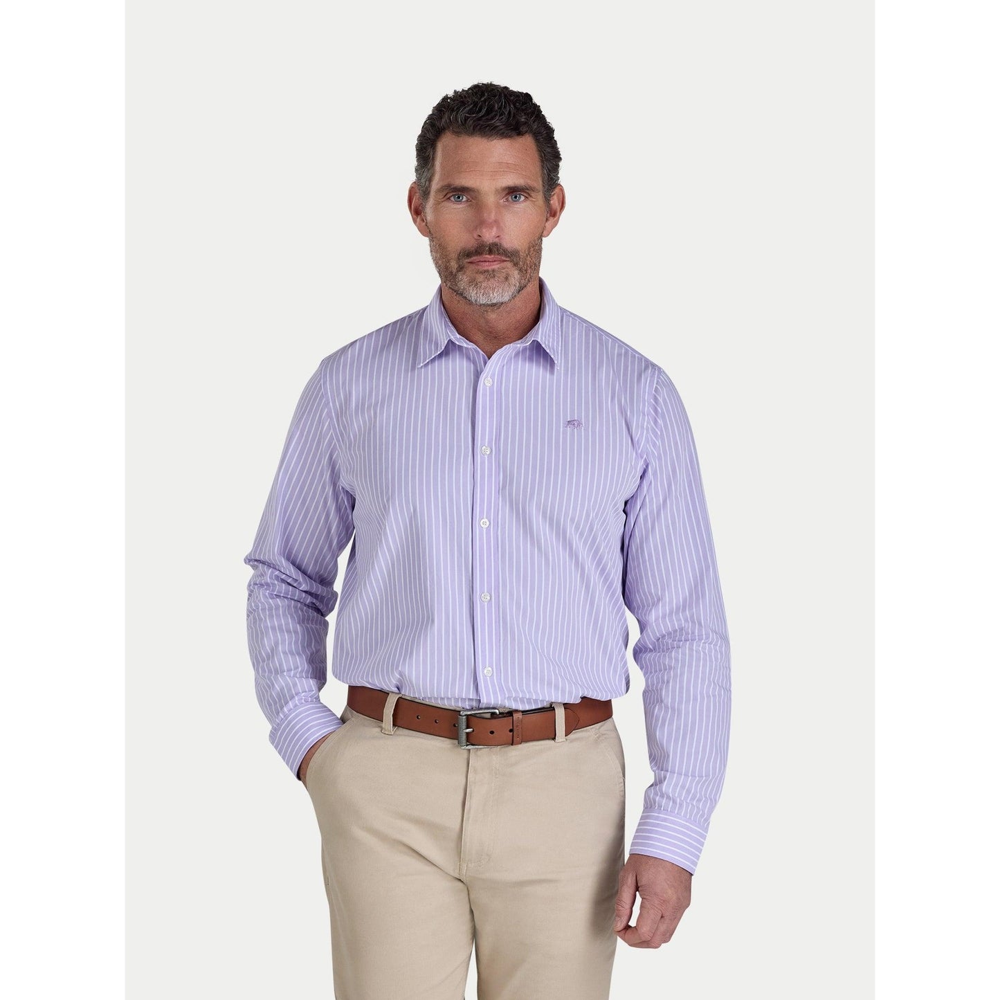 Lilac - Front - Raging Bull Mens Classic Stripe Long-Sleeved Shirt