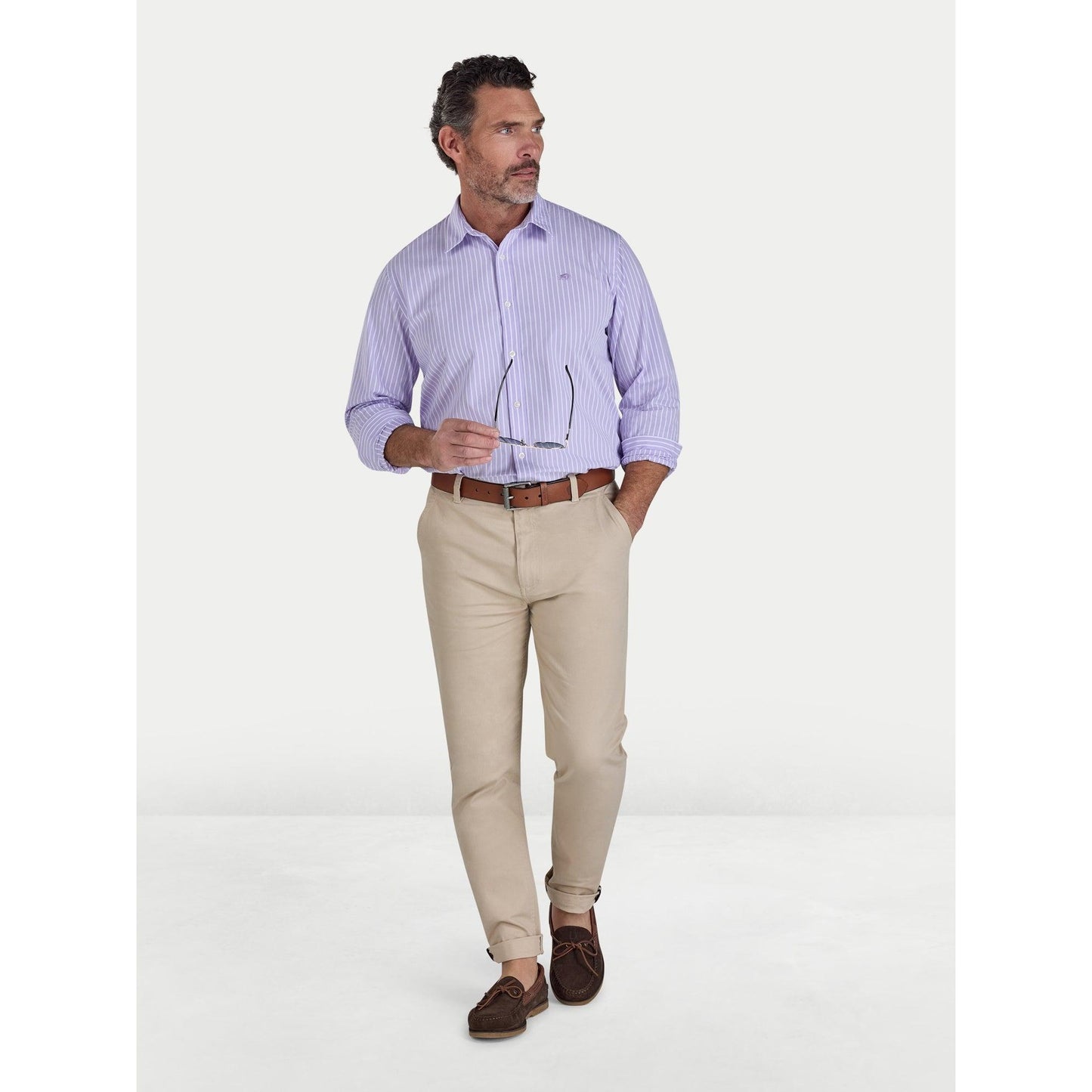 Lilac - Side - Raging Bull Mens Classic Stripe Long-Sleeved Shirt