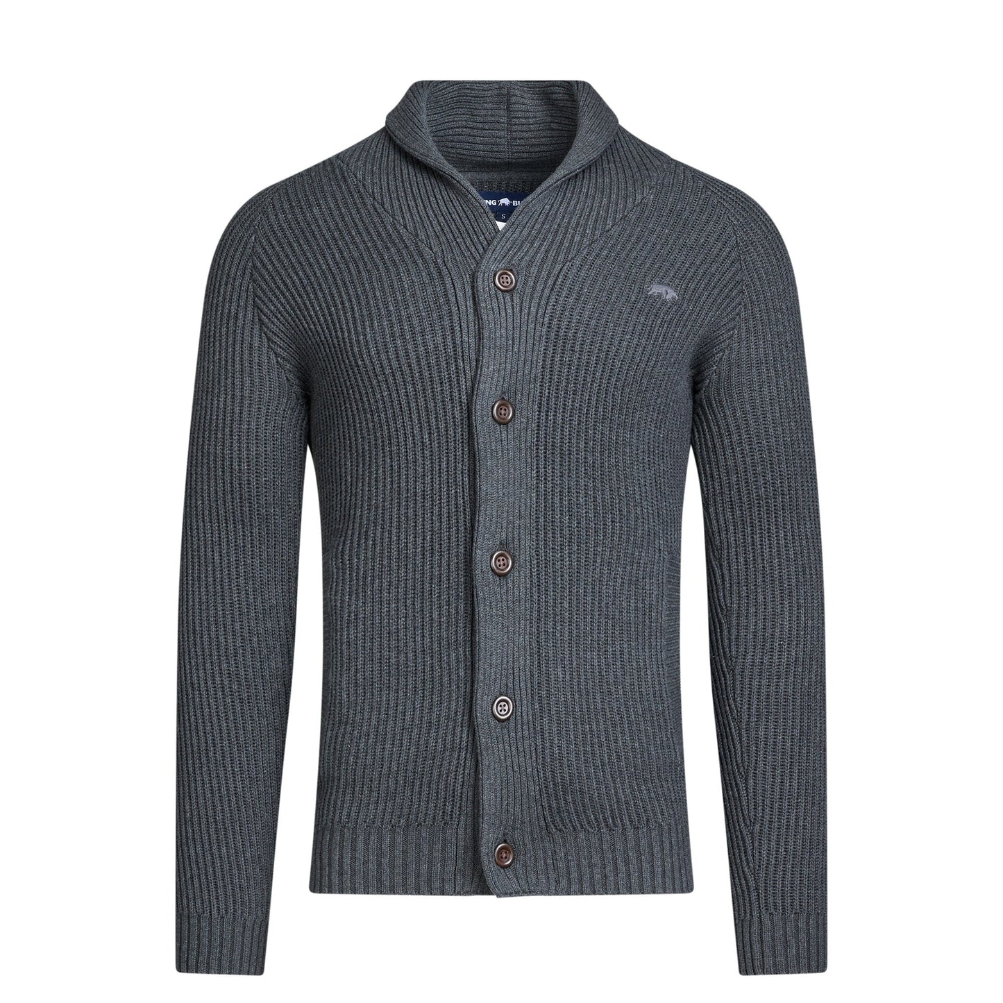 Dark Grey Marl - Front - Raging Bull Mens Button-Down Cardigan