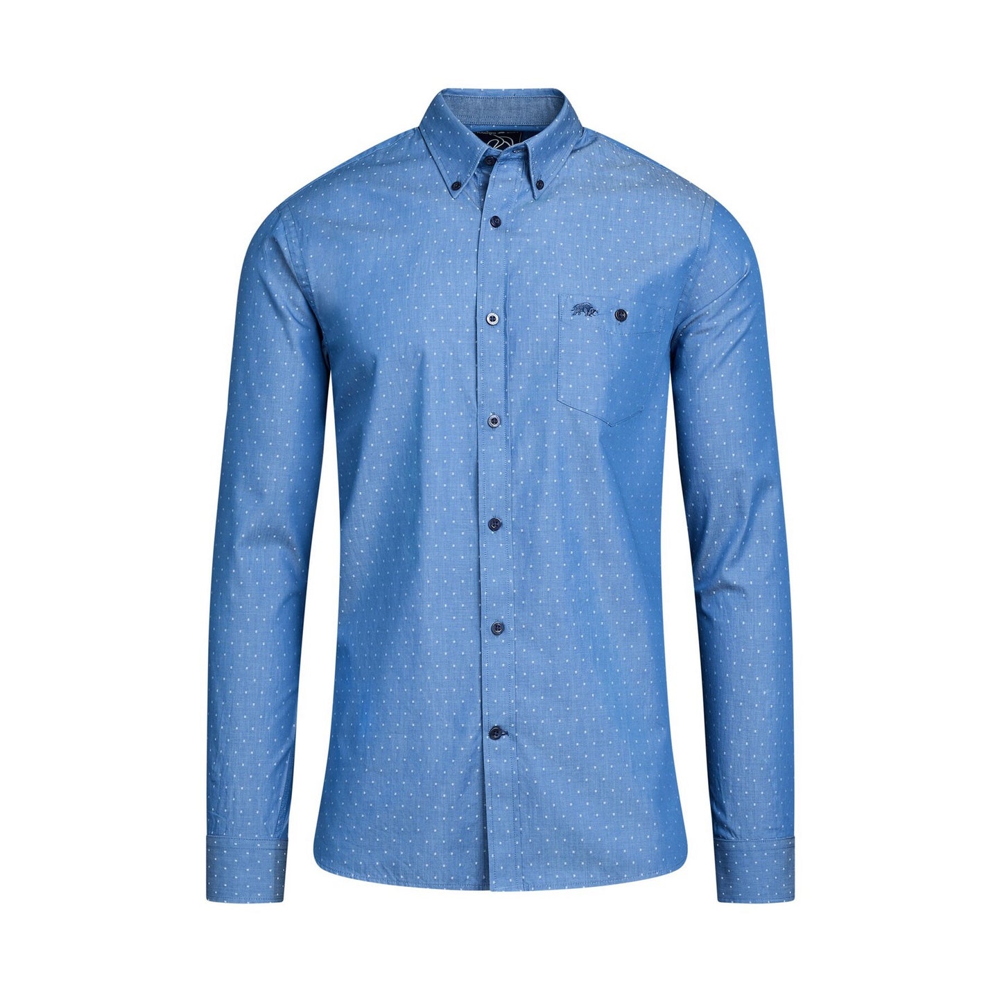 Denim Blue - Front - Raging Bull Mens Dobby Long-Sleeved Shirt