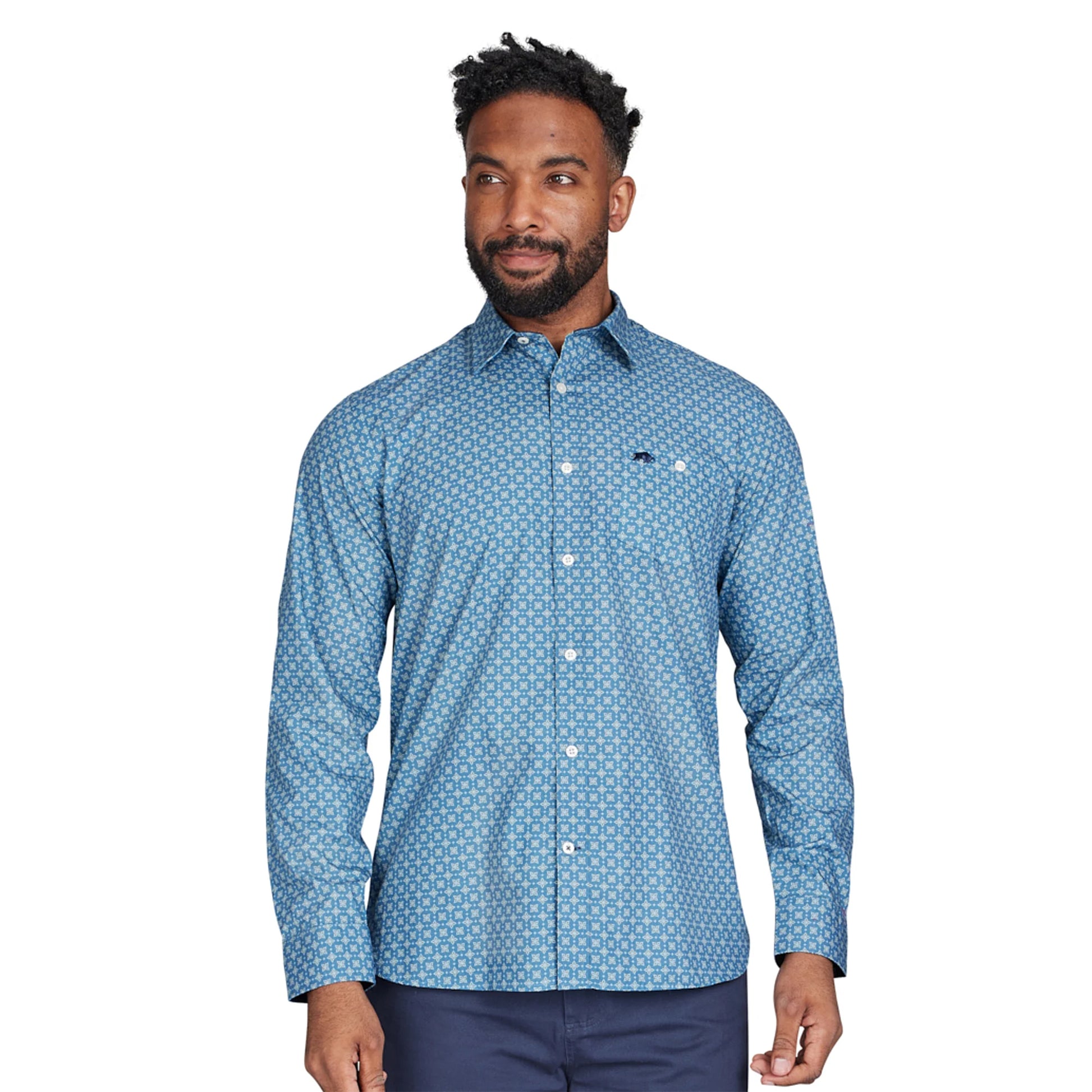 Denim Blue - Side - Raging Bull Mens Diamond Long-Sleeved Shirt