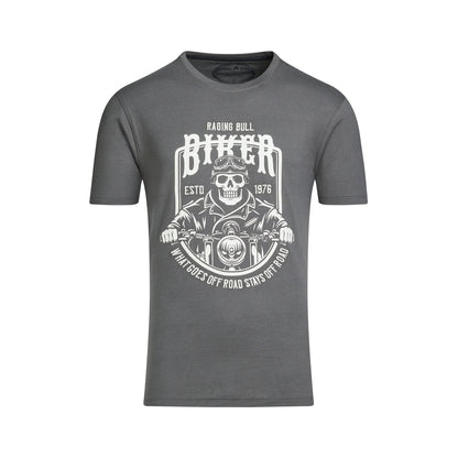 Slate - Front - Raging Bull Mens Biker Skull T-Shirt