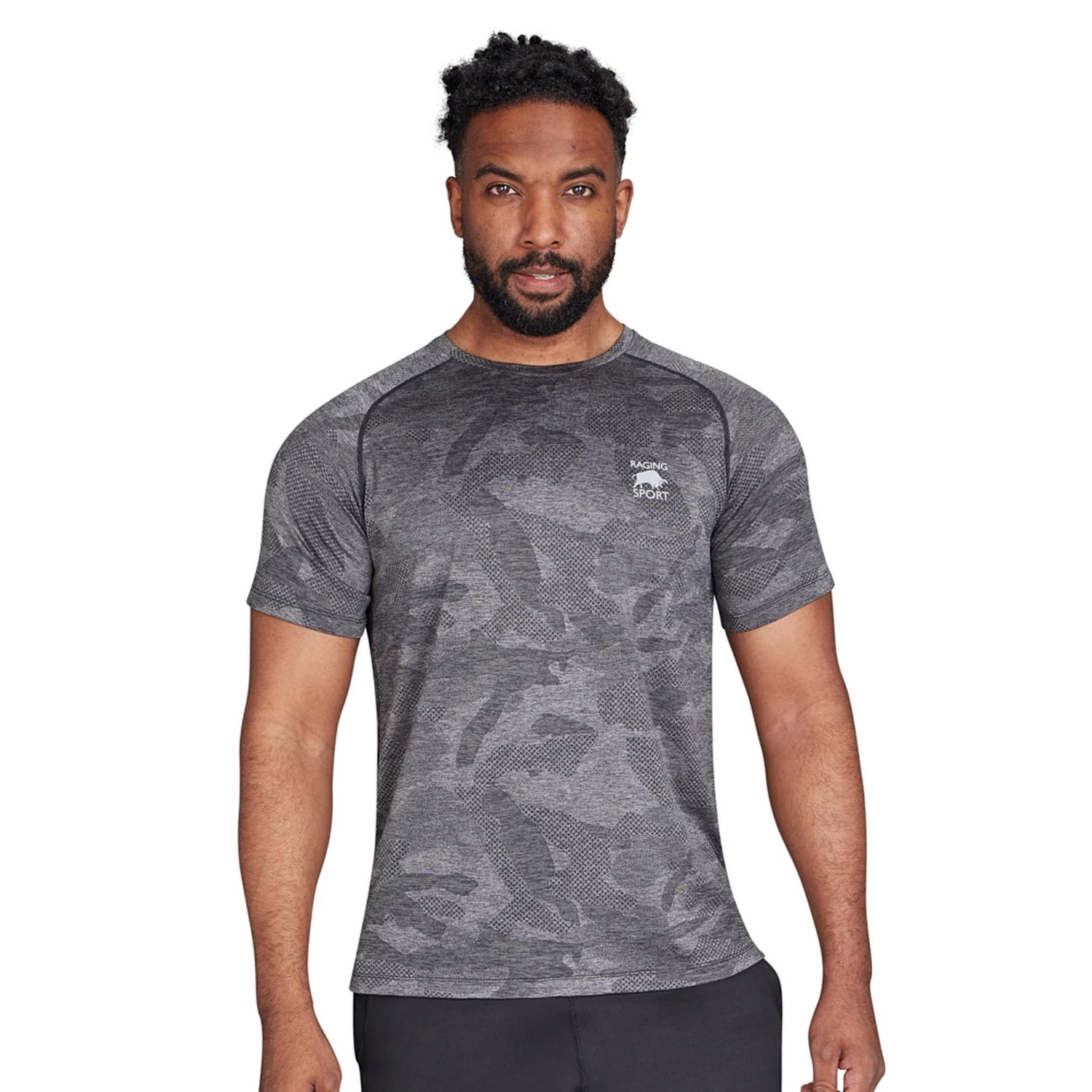 Black - Side - Raging Bull Mens Jacquard T-Shirt