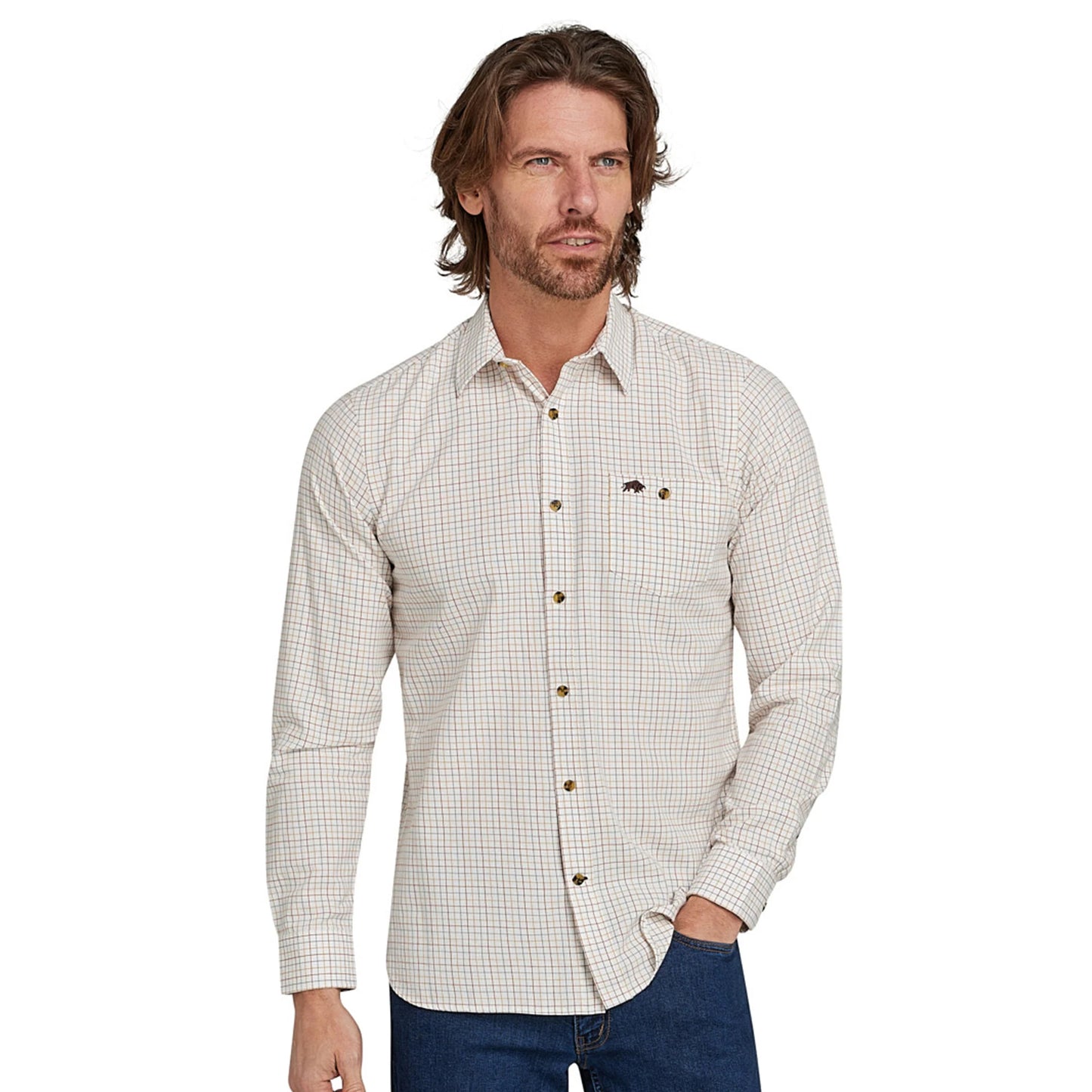 White - Side - Raging Bull Mens Country Check Brushed Cotton Long-Sleeved Shirt