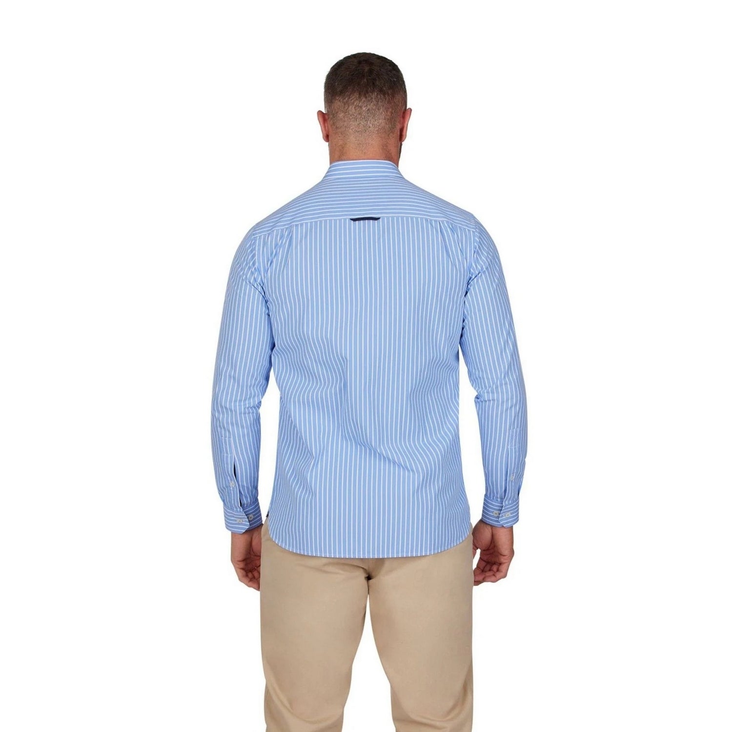 Mid Blue - Back - Raging Bull Mens Classic Striped Long-Sleeved Shirt
