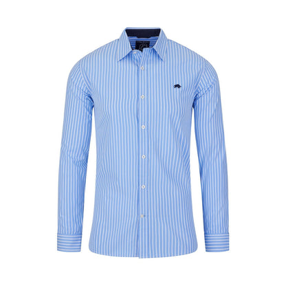 Mid Blue - Front - Raging Bull Mens Classic Striped Long-Sleeved Shirt
