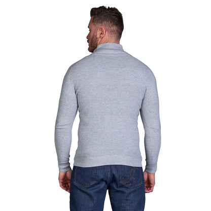 Grey Marl - Back - Raging Bull Mens Ribbed Textured Quarter Zip Jumper