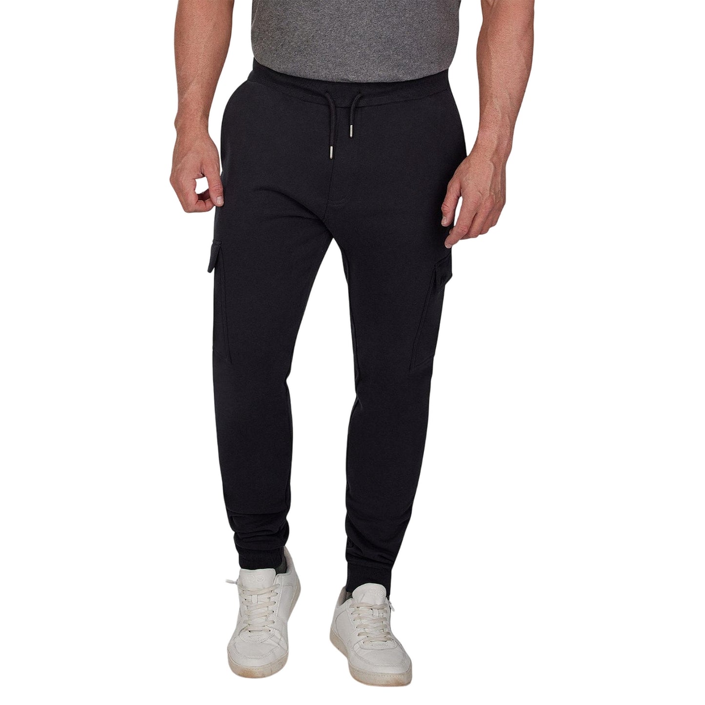 Black - Front - Raging Bull Mens Cuffed Ankle Cargo Jogging Bottoms