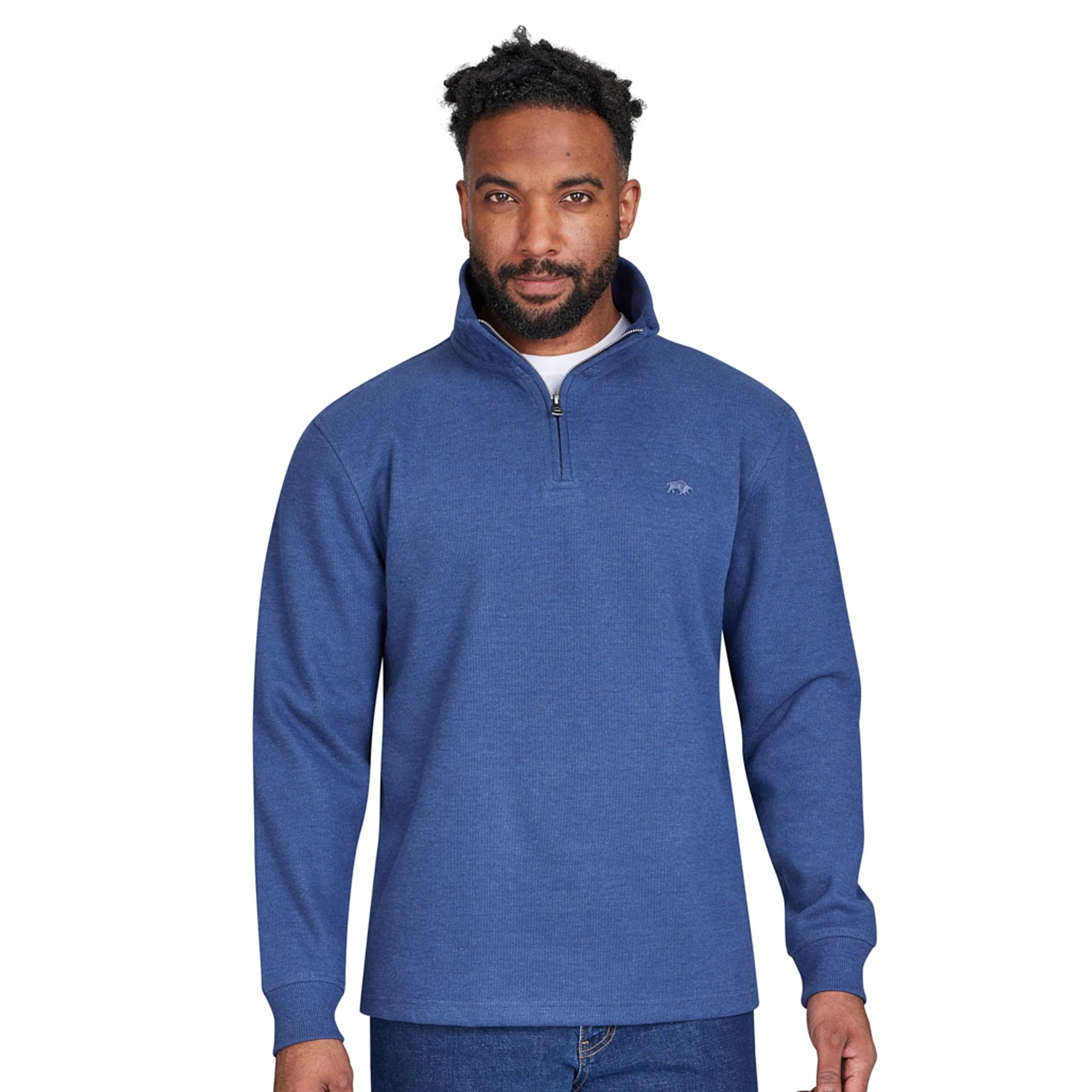 Denim - Side - Raging Bull Mens Classic French Rib Quarter Zip Jumper