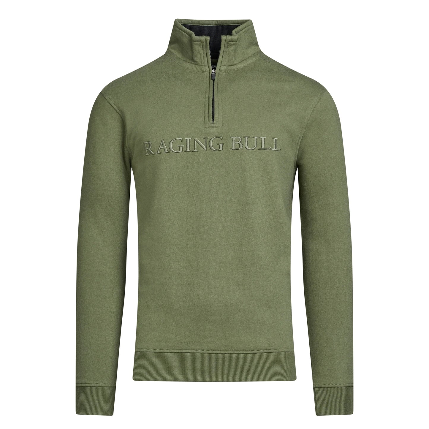 Army Green - Front - Raging Bull Mens Embroidered Quarter Zip Sweatshirt