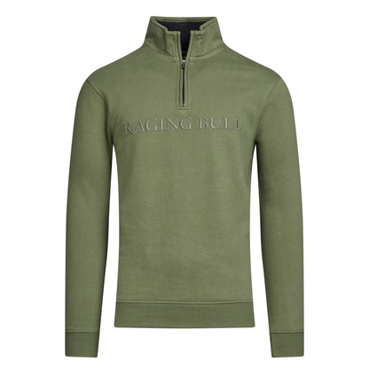 Army Green - Front - Raging Bull Mens Embroidered Quarter Zip Sweatshirt