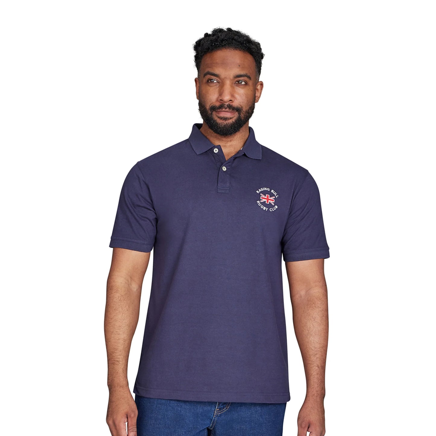 Navy - Side - Raging Bull Mens Club Jersey Polo Shirt