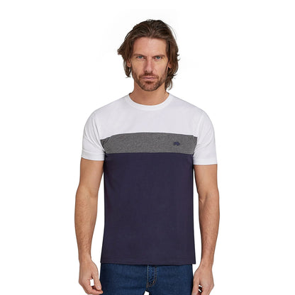 Navy-White-Grey - Side - Raging Bull Mens Cut and Sew Panel T-Shirt
