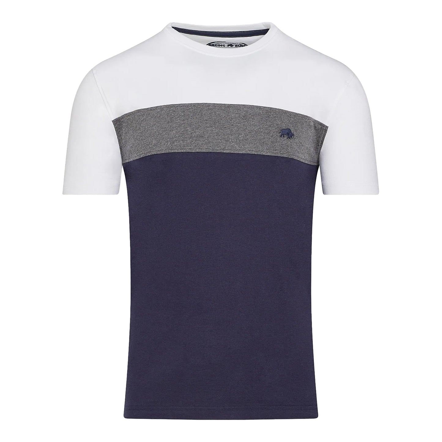 Navy-White-Grey - Front - Raging Bull Mens Cut and Sew Panel T-Shirt