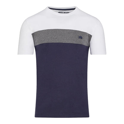Navy-White-Grey - Front - Raging Bull Mens Cut and Sew Panel T-Shirt