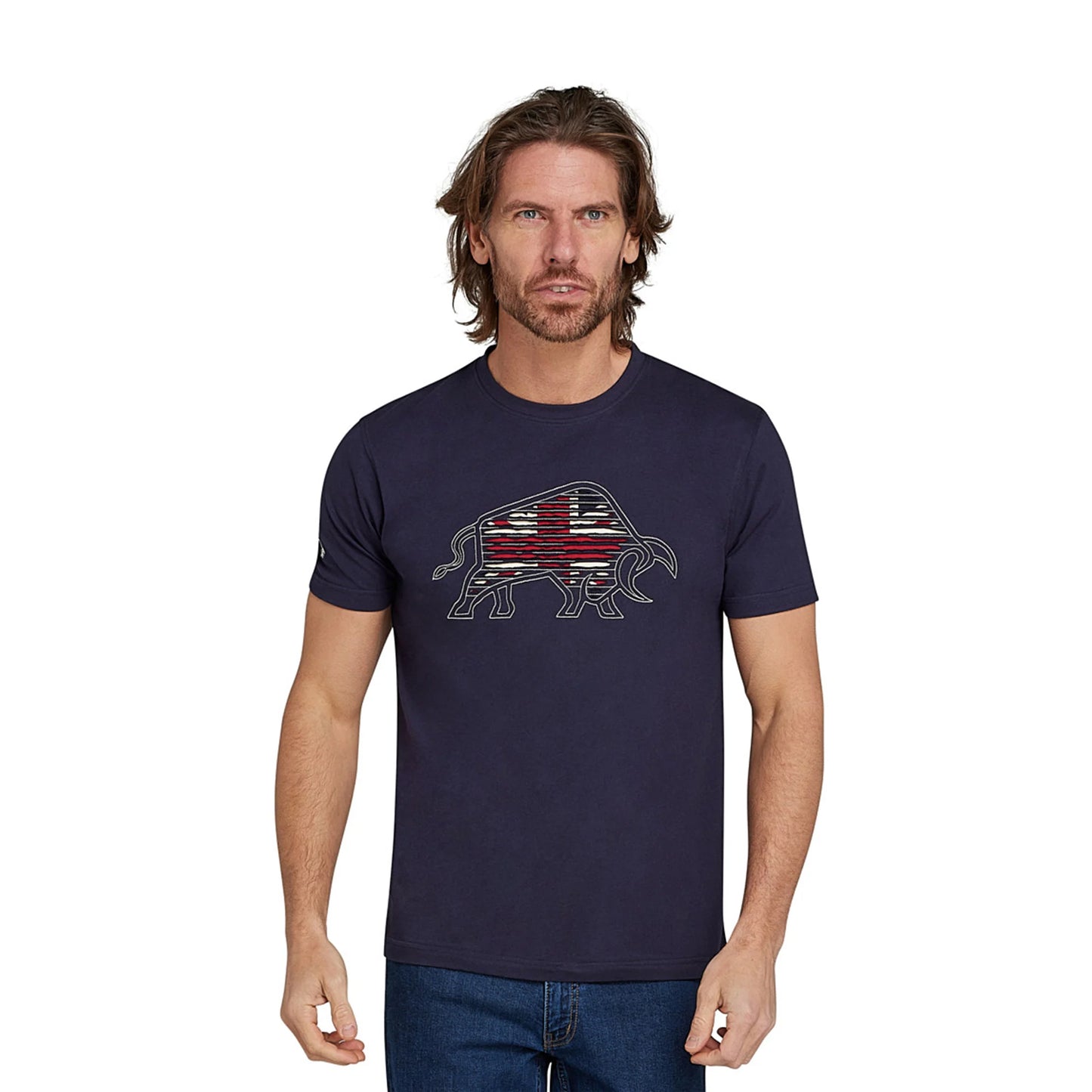 Navy - Side - Raging Bull Mens Slash Bull T-Shirt
