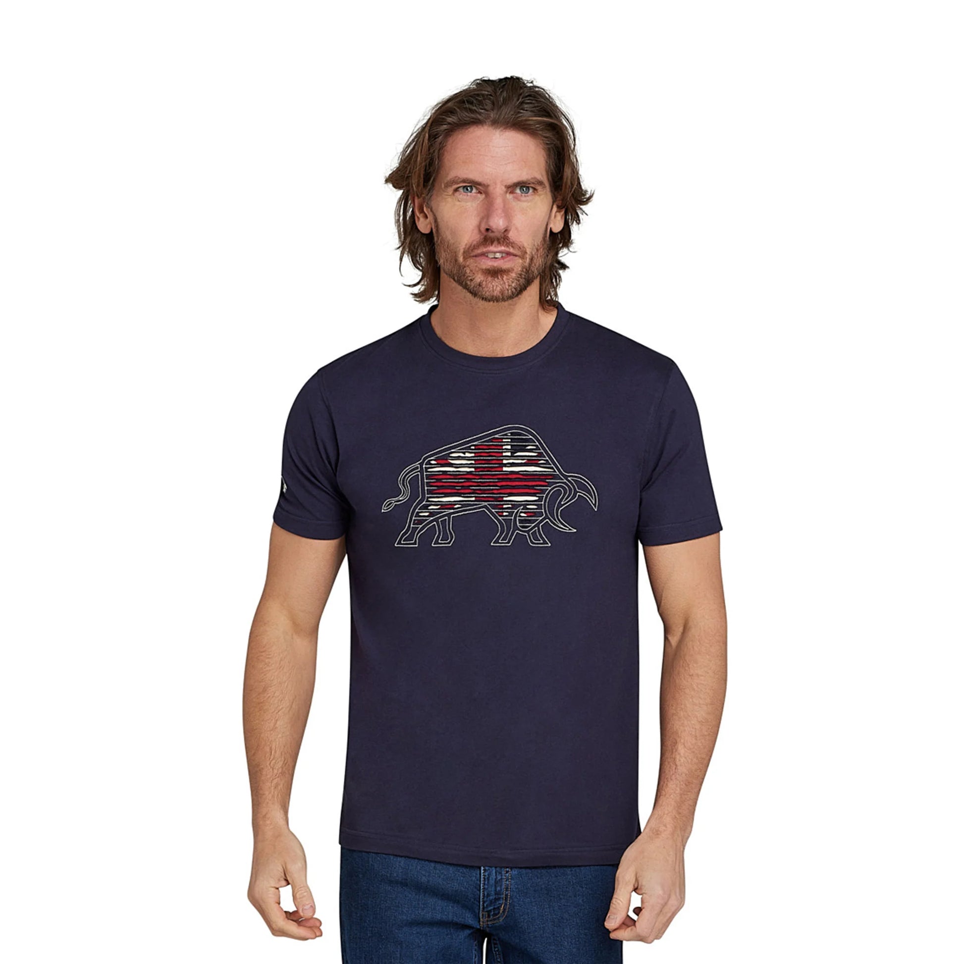 Navy - Side - Raging Bull Mens Slash Bull T-Shirt