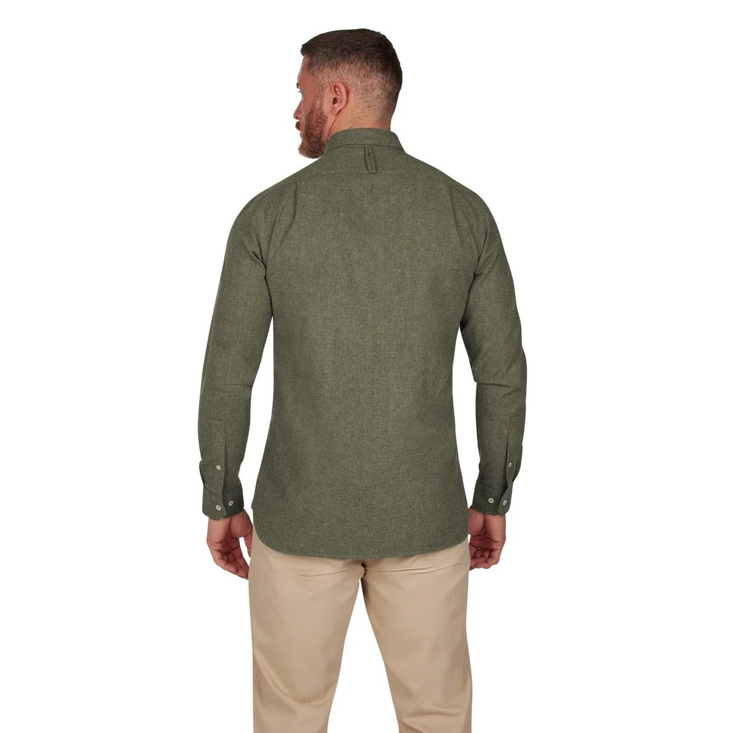 Khaki Green - Back - Raging Bull Mens Brushed Twill Long-Sleeved Shirt