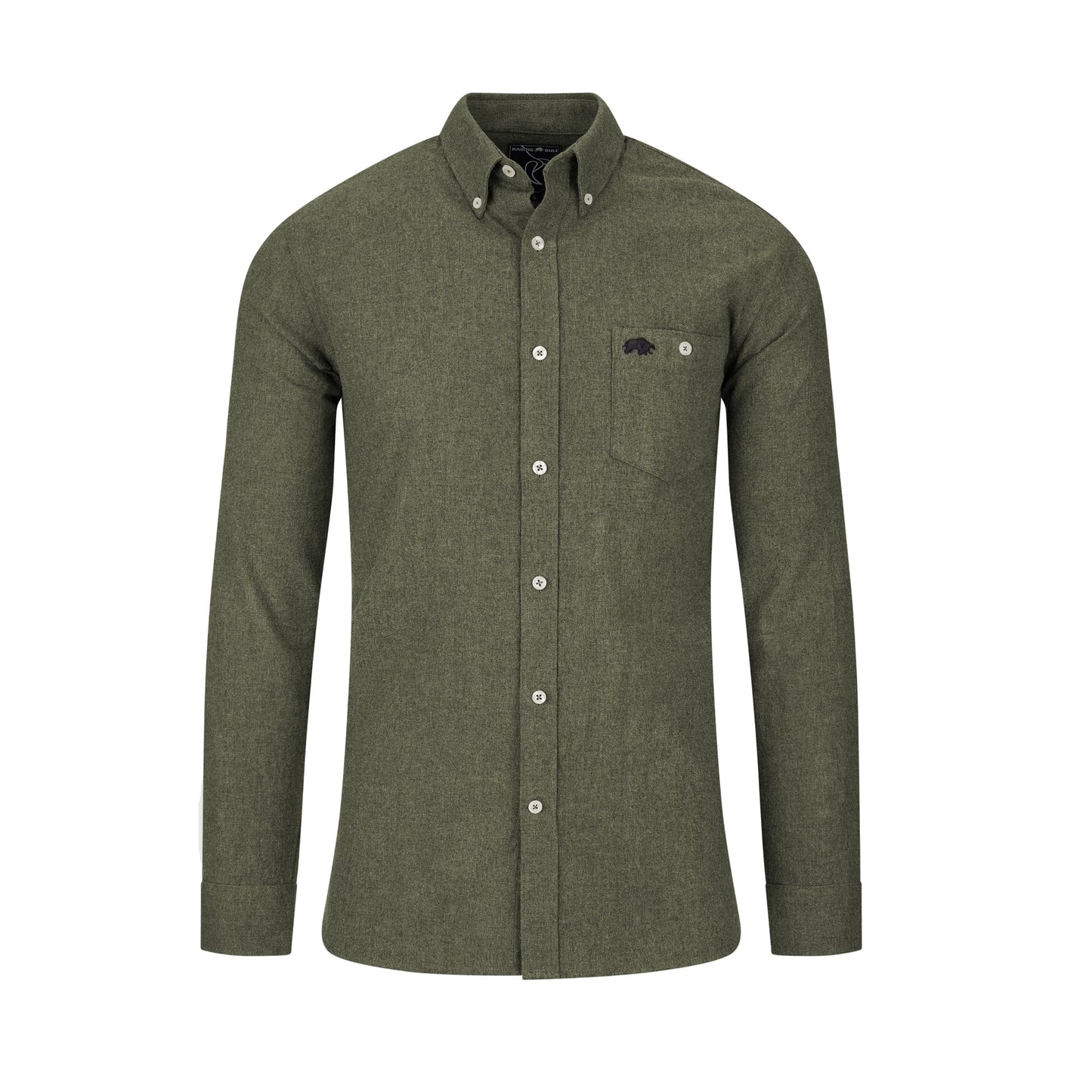 Khaki Green - Front - Raging Bull Mens Brushed Twill Long-Sleeved Shirt