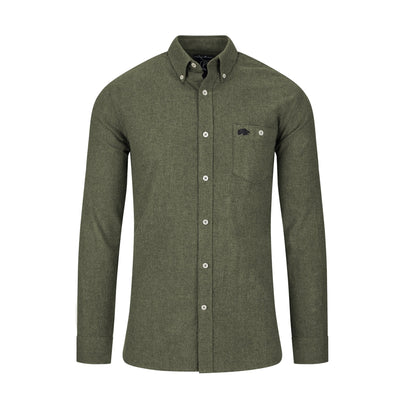 Khaki Green - Front - Raging Bull Mens Brushed Twill Long-Sleeved Shirt