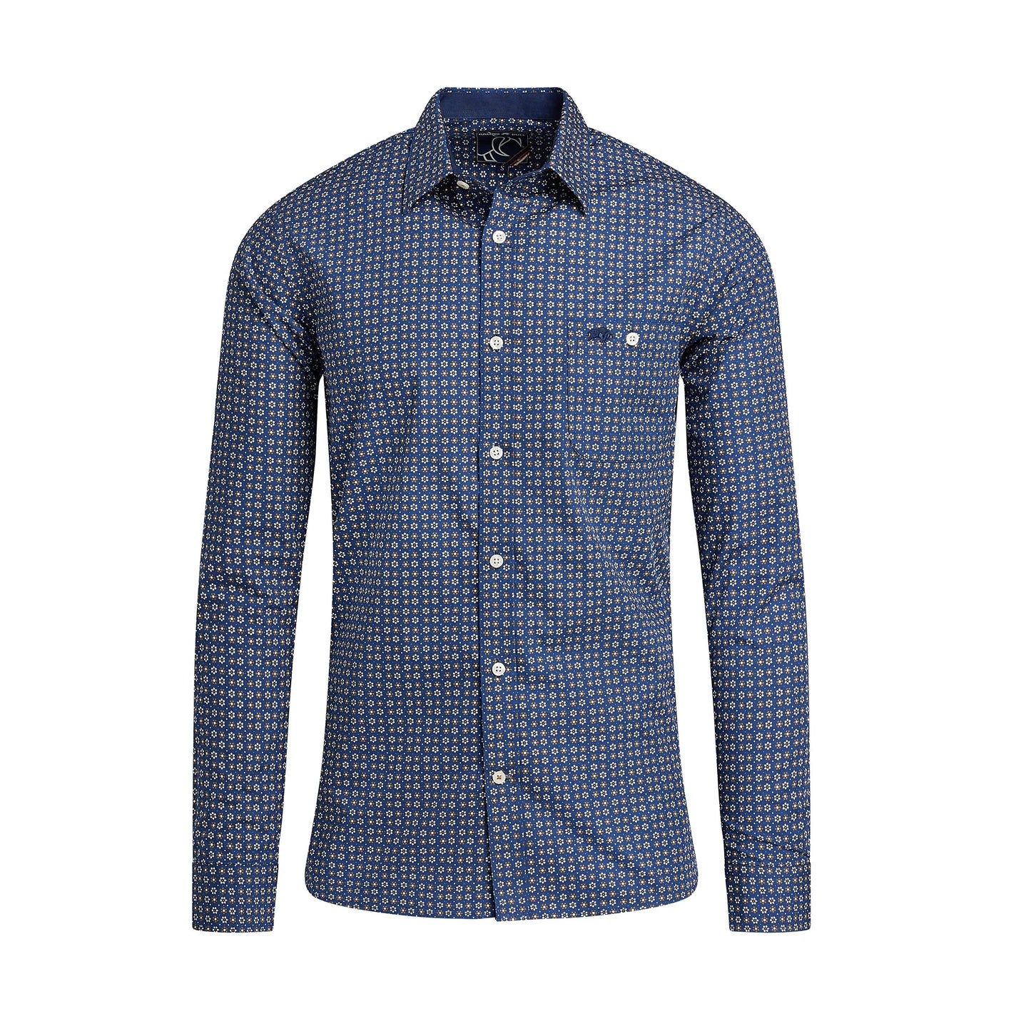 Navy - Front - Raging Bull Mens Geometric Long-Sleeved Shirt