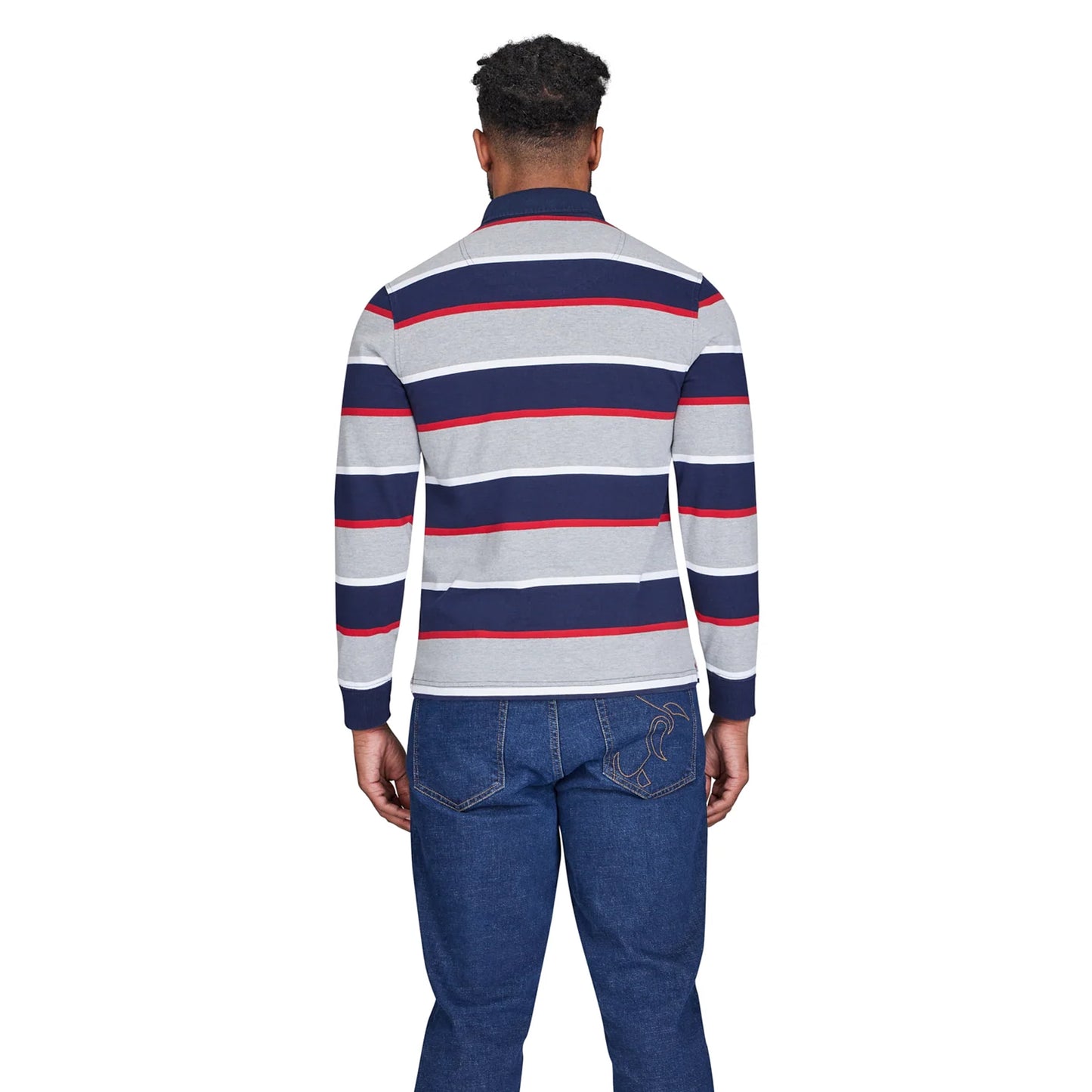 Grey Marl - Back - Raging Bull Mens Multi Stripe Long-Sleeved Rugby Shirt